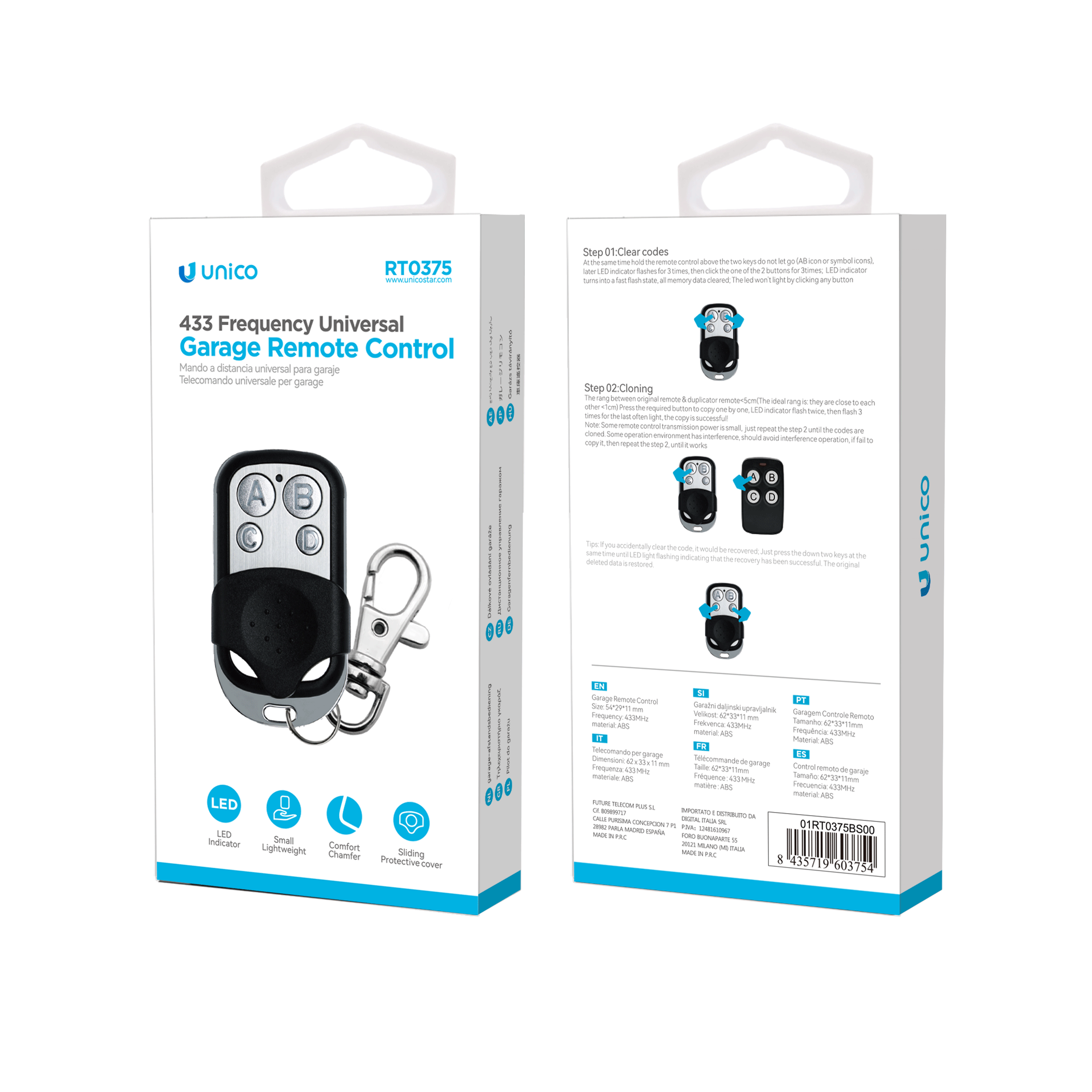 Unico RT0375 433 Frequency Universal Garage Remote Control Black+Silver
